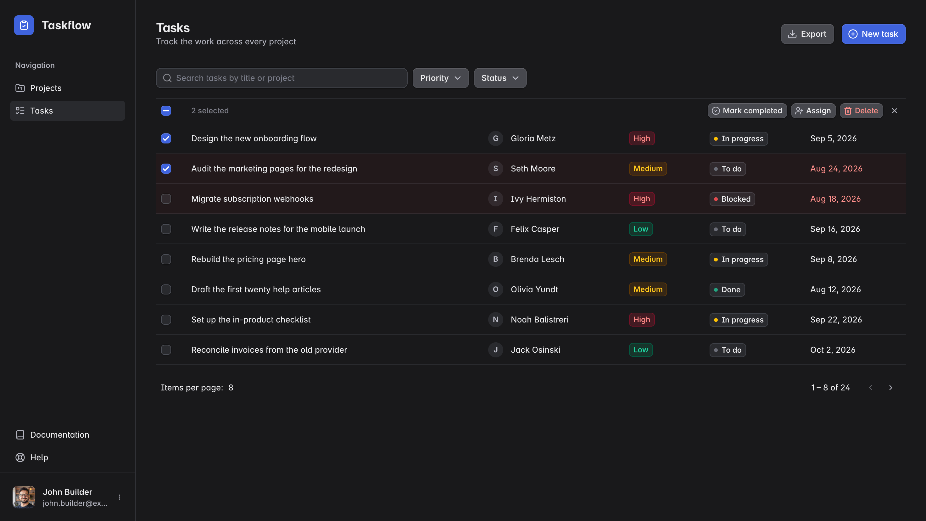 Taskflow app built by an agent with the BuilderKit skill
