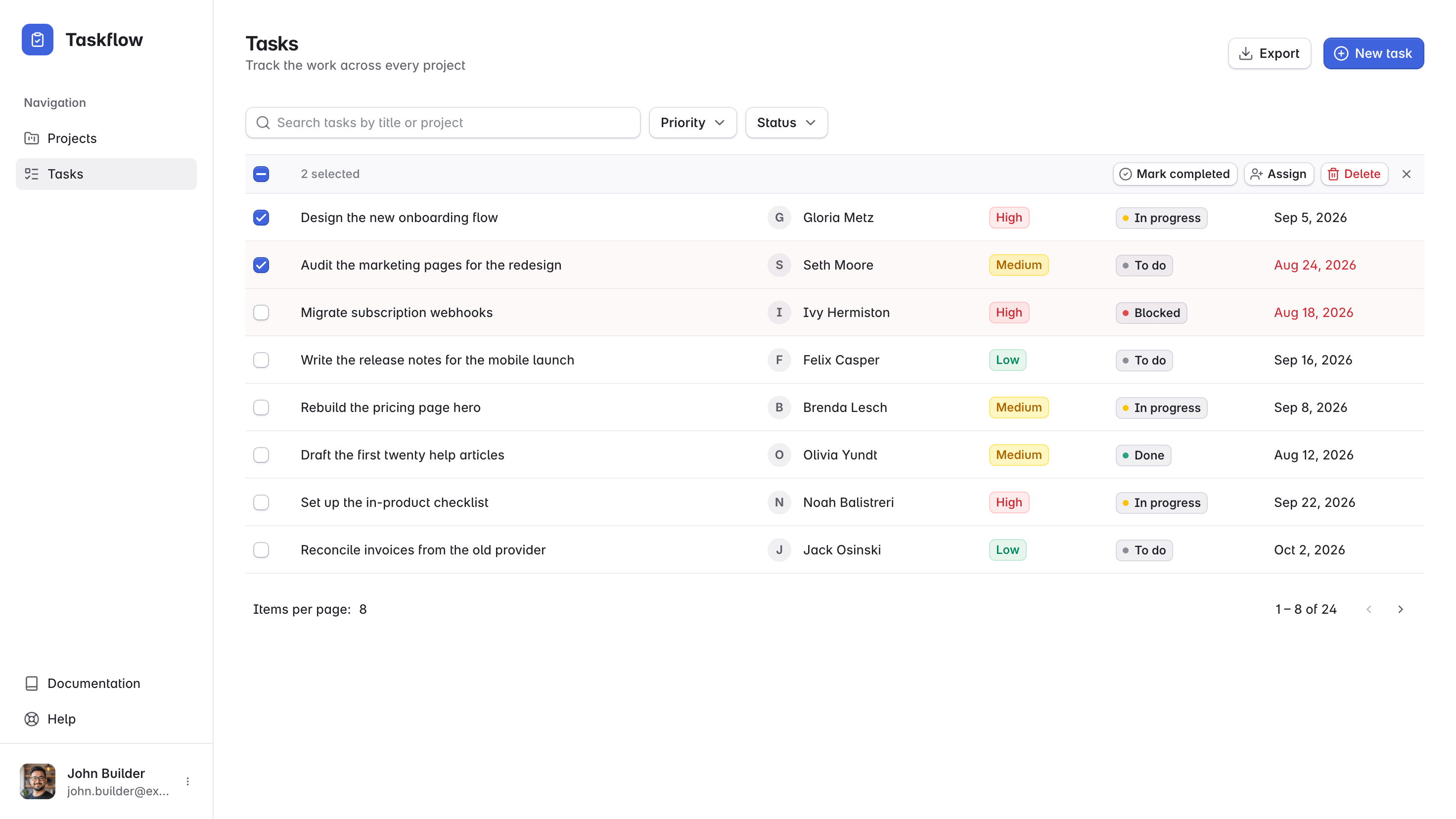 Taskflow app built by an agent with the BuilderKit skill
