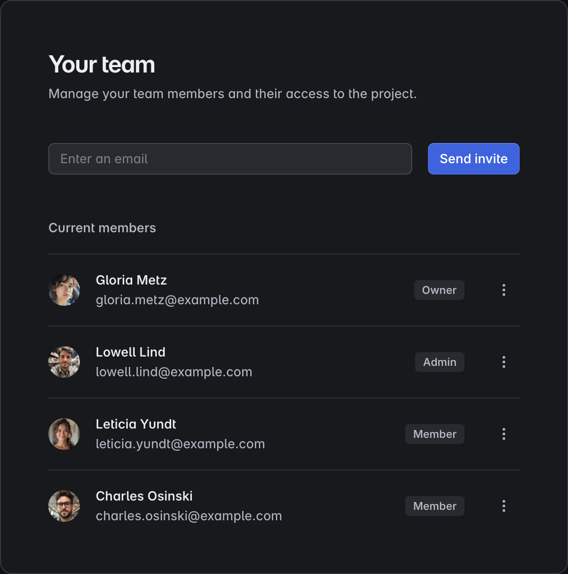 Team management block example