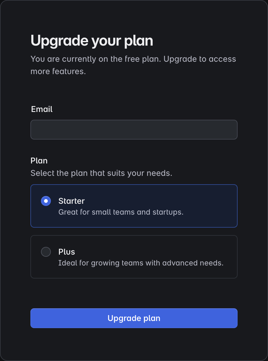 Upgrade plan block example