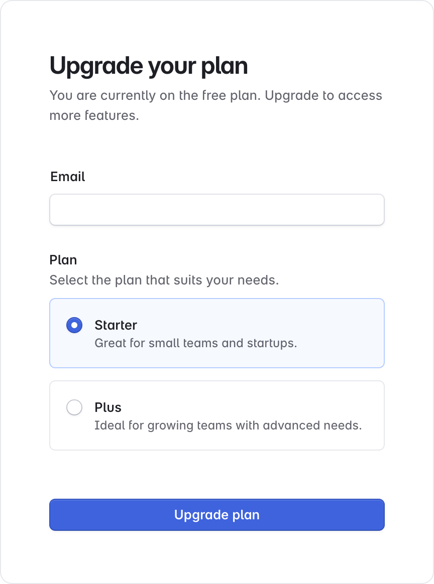 Upgrade plan block example